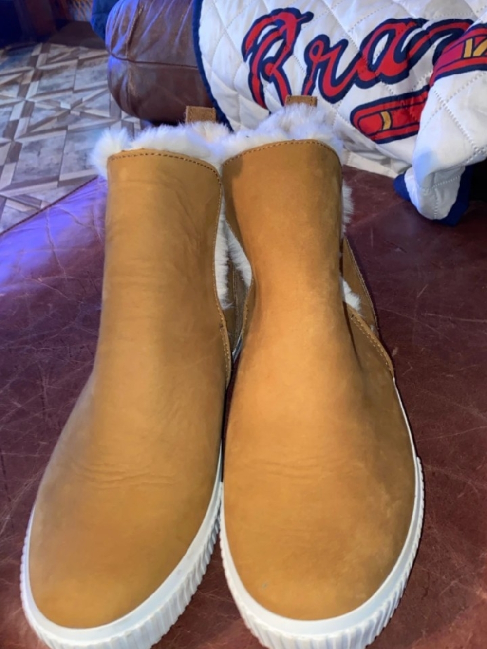 Timberland Women's Tan Faux-Fur Trim Slip-On Ankle Booties